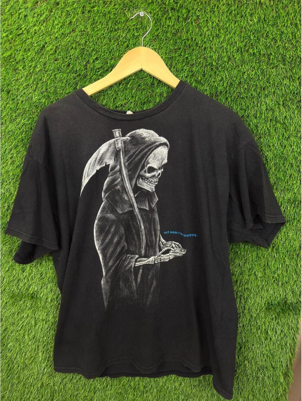Vintage 90s Grim Reaper Skeleton Graphic Black T-Shirt